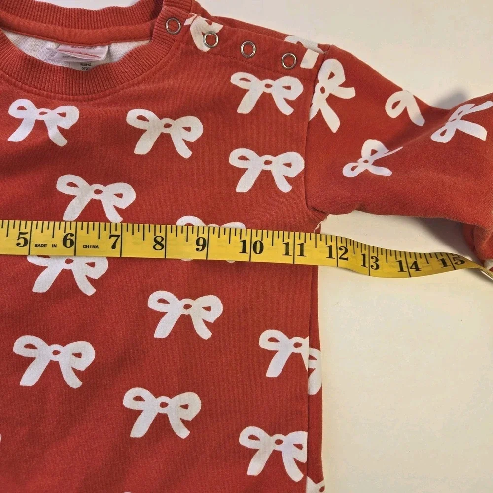 Hanna Andersson Girls Red Sweatshirt‎ With White Bows Size 2T Snap Neck Coquette